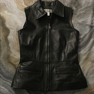 Petite Sophisticate Black Leather Vest